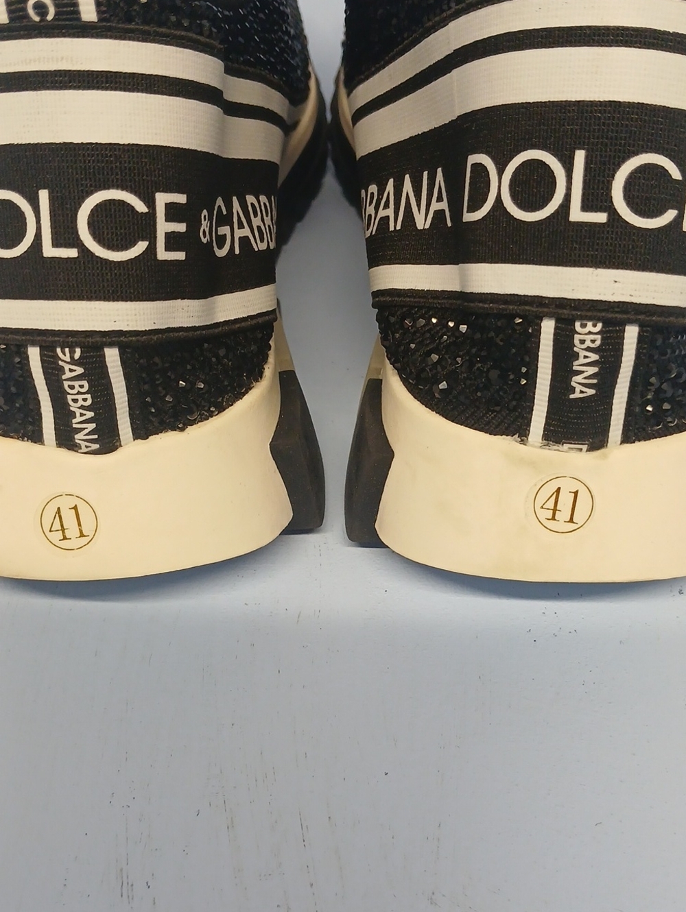 Dolce & Gabbana Black & White Crystal Logo Slip-On Sneakers Euro 41 US 10-10.5 - Picture 15 of 15